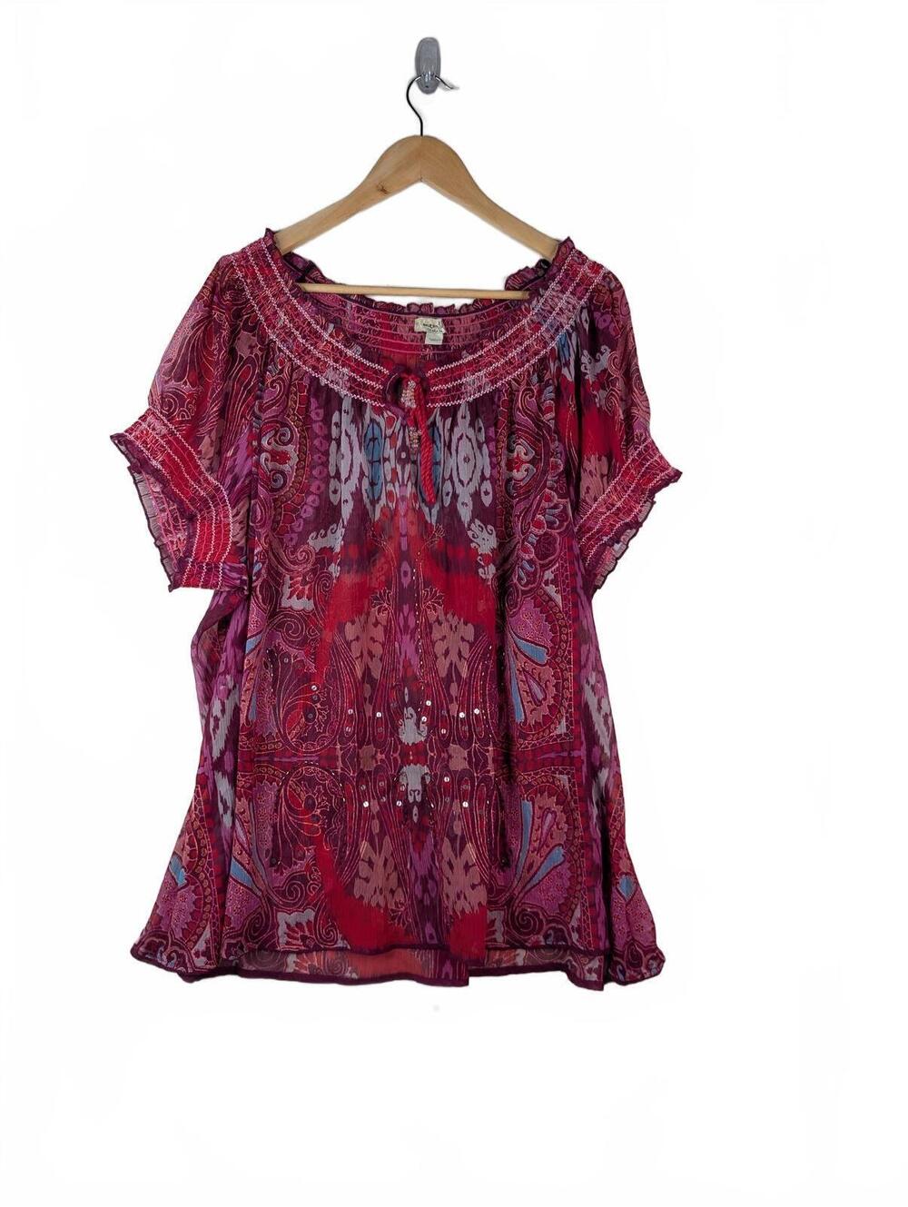 One World Bohemian Patterned Blouse Women's 3XL